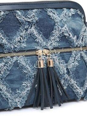 New Denim Women Tassel Zipper Pocket Crossbody Bag Shoulder Purse Fashion Trendy